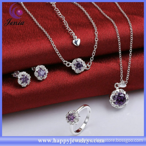 Fashion earring ,anklet ,ring ,pendant silver plated purple zircon stone elegant jewelry set ( SPCS782-C)